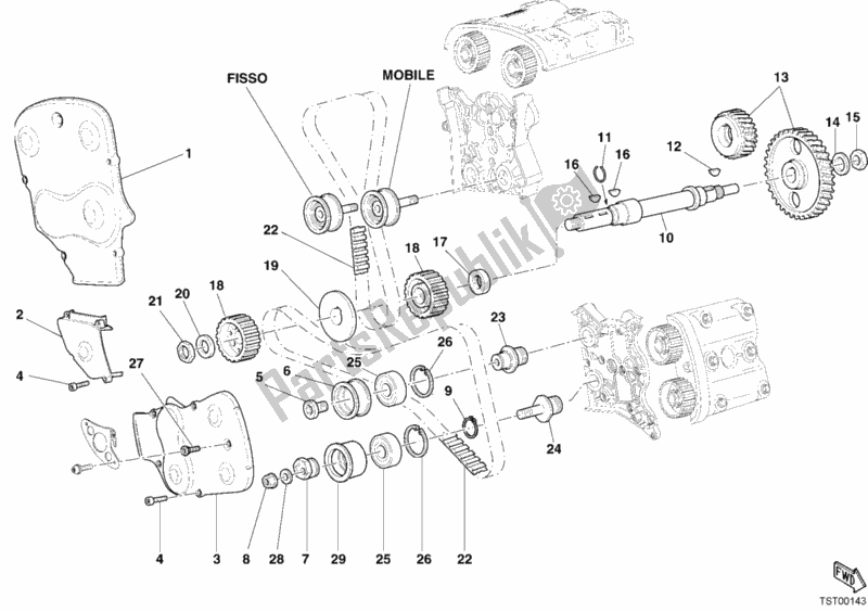 All parts for the Timing Belt of the Ducati Superbike 749 Dark 2005